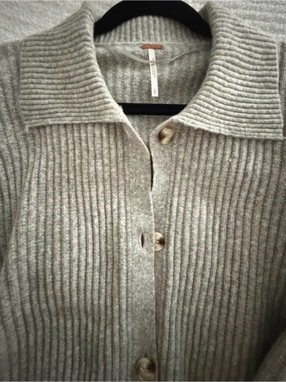 Free People Gray Sandstone Ribbed Button-Front Cardigan - Picture 3 of 8
